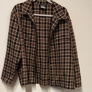 Oversized Southern Lady Brown & Cream Plaid Lightweight Shirt Jacket